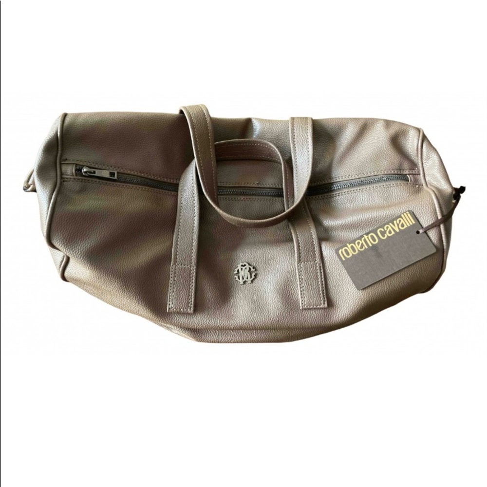 Roberto Cavalli beige leather duffel bag
